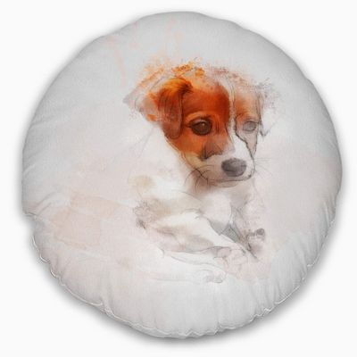 Designart Brown Puppy Dog Watercolor' Animal Throw Living Room, Sofa, High Quality Pillow Insert + Cushion Cover Printed On Both Side 20" Round