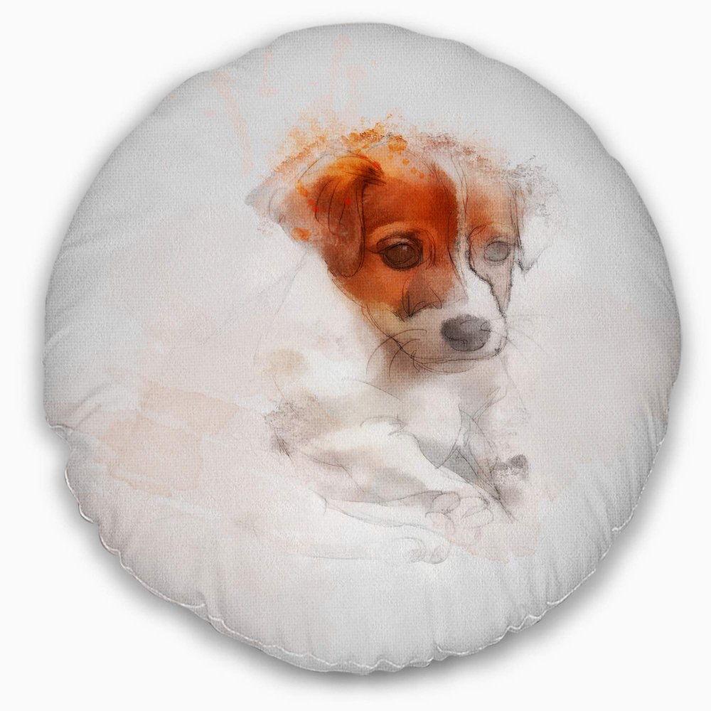 Designart Brown Puppy Dog Watercolor' Animal Throw Living Room, Sofa, High Quality Pillow Insert + Cushion Cover Printed On Both Side 20" Round