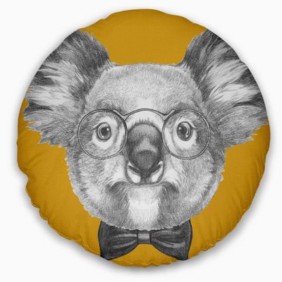 Designart Koala with Glasses and Bow Tie' Contemporary Animal Throw Living Room, Sofa, High Quality Pillow Insert + Cushion Cover Printed On Both Side 20" Round