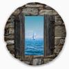 Designart Window Open to Sailing Boat' Seascape Throw Living Room, Sofa, High Quality Pillow Insert + Cushion Cover Printed On Both Side 20" Round view 1