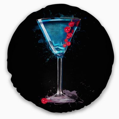 Designart Cocktail Margarita with Berries' Modern Throw Cushion Pillow Cover for Living Room, Sofa 20" Round