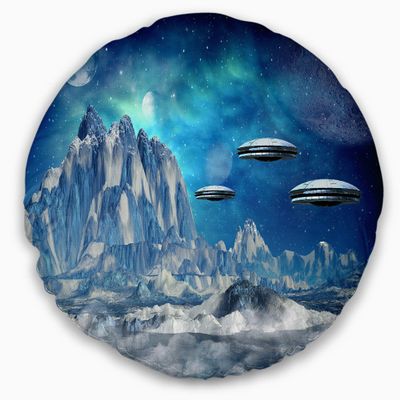 Designart Blue Alien Planet' Landscape Throw Living Room, Sofa, High Quality Pillow Insert + Cushion Cover Printed On Both Side 20" Round
