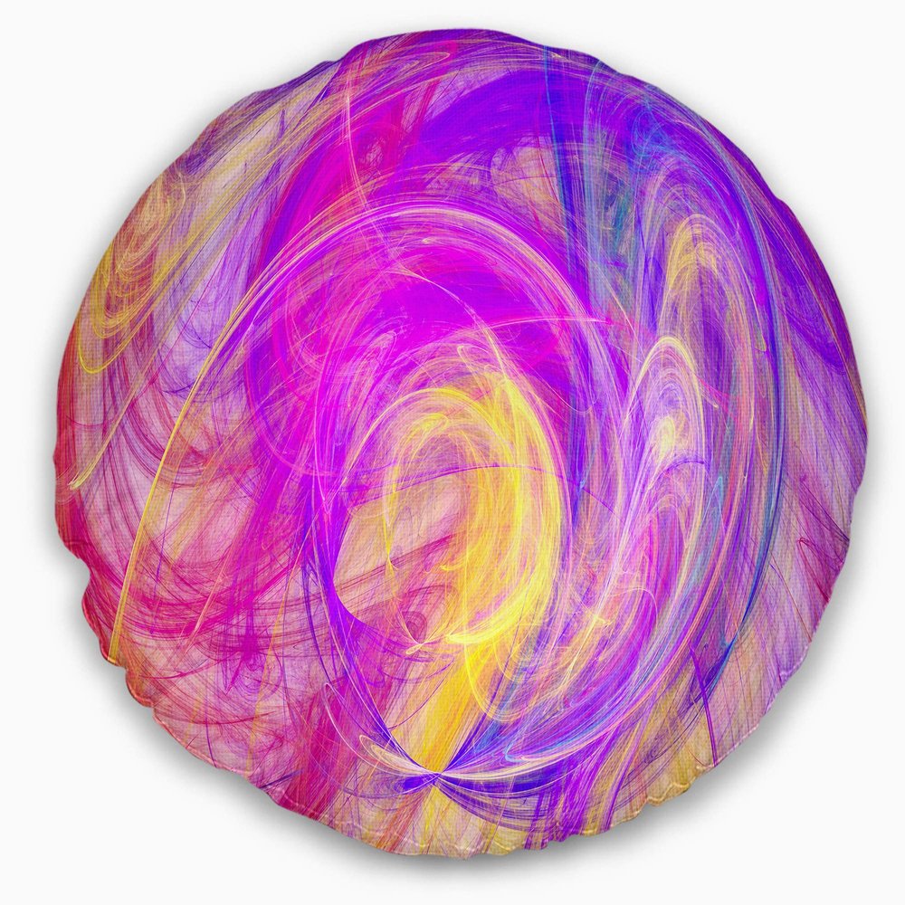 Designart Purple Mystic Psychedelic Texture' Abstract Throw Living Room, Sofa, High Quality Pillow Insert + Cushion Cover Printed On Both Side 20" Round
