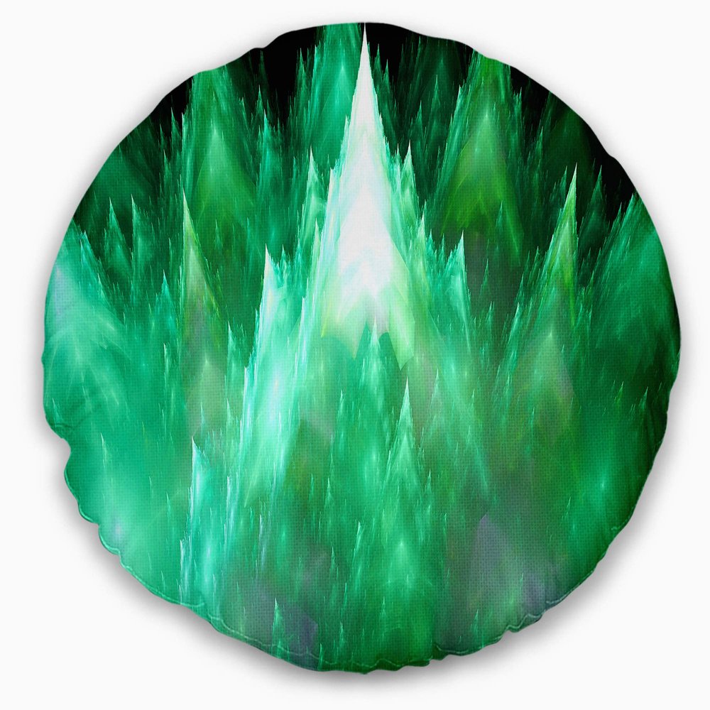 Designart Green Fractal Crystals Design' Abstract Throw Living Room, Sofa, High Quality Pillow Insert + Cushion Cover Printed on Both Side 20 Inches Round