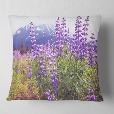 Designart Meadow in Alaska with Purple Flowers' Floral Throw Living Room, Sofa, High Quality Pillow Insert + Cushion Cover Printed On Both Side 26 in. x 26 in