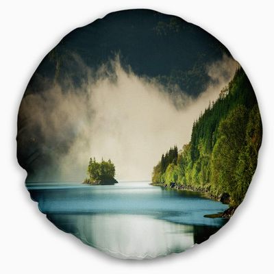 Beautiful Lake by Green Mountains' Landscape Printed Round Throw Pillow & Round Cushion Pillow Cover for Living Room, Sofa