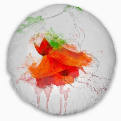 Designart Red Rose Watercolor Illustration' Floral Throw Living Room, Sofa, High Quality Pillow Insert + Cushion Cover Printed On Both Side 20" Round