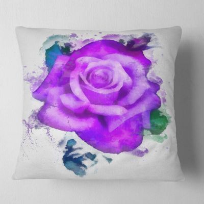 Designart Hand Made Purple Rose Watercolor' Floral Throw Cushion Pillow Cover for Living Room, Sofa 16 in. x 16 in