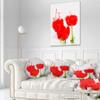 Designart Bright Red Tulip Flowers with Splashes' Floral Throw Living Room, Sofa, High Quality Pillow Insert + Cushion Cover Printed On Both Side 20" Round view 2