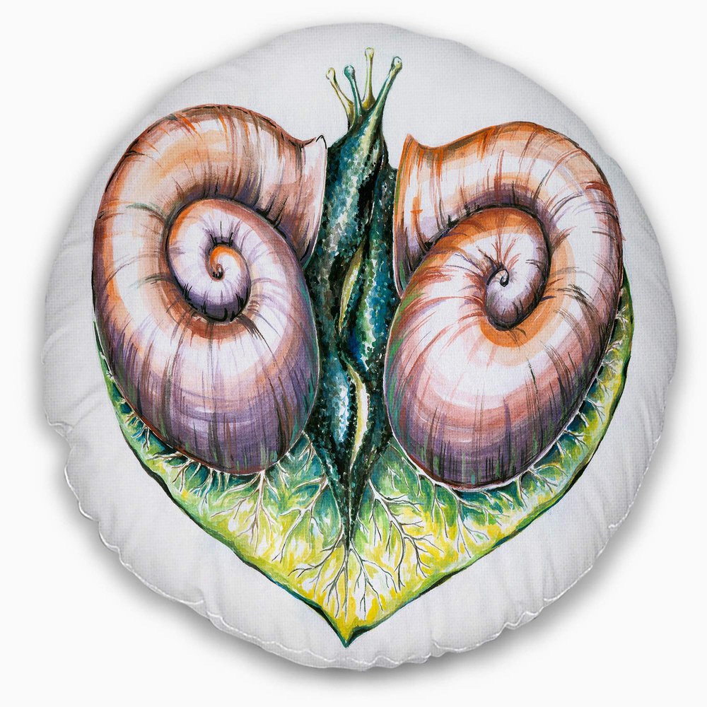 Designart Heart with Two Snails in Love' Animal Throw Living Room, Sofa, High Quality Pillow Insert + Cushion Cover Printed On Both Side 20" Round