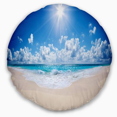 Designart Beautiful Tropical Beach Panorama' Modern Seashore Throw Living Room, Sofa, High Quality Pillow Insert + Cushion Cover Printed On Both Side 20" Round