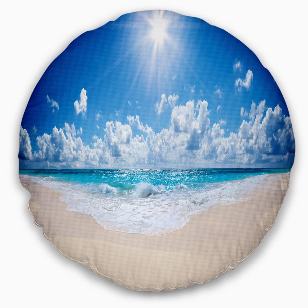 Designart Beautiful Tropical Beach Panorama' Modern Seashore Throw Living Room, Sofa, High Quality Pillow Insert + Cushion Cover Printed On Both Side 20" Round
