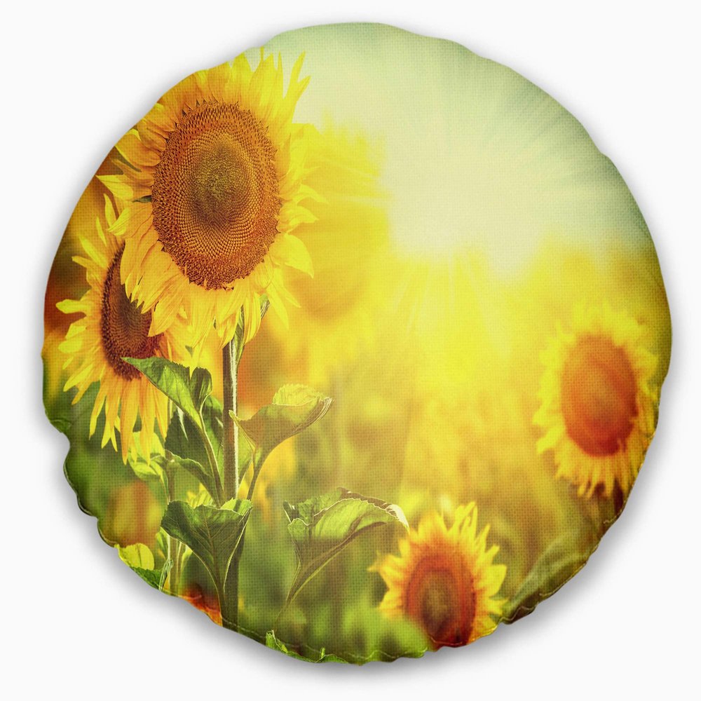 Designart Sunflowers Blooming on The Field' Animal Throw Cushion Pillow Cover for Living Room, Sofa 20" Round