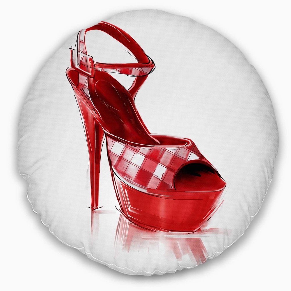 Designart Red Heel Women s Shoe' Contemporary Throw Living Room, Sofa, High Quality Pillow Insert + Cushion Cover Printed On Both Side 20" Round