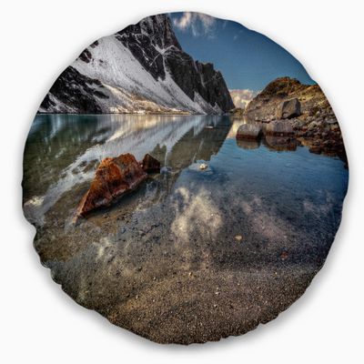 Designart Sapphire Mountain Lake View' Landscape Throw Living Room, Sofa, High Quality Pillow Insert + Cushion Cover Printed On Both Side 20" Round
