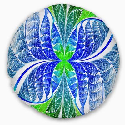 Designart Green Blue Fractal Glass Texture' Abstract Throw Living Room, Sofa, High Quality Pillow Insert + Cushion Cover Printed On Both Side 20" Round