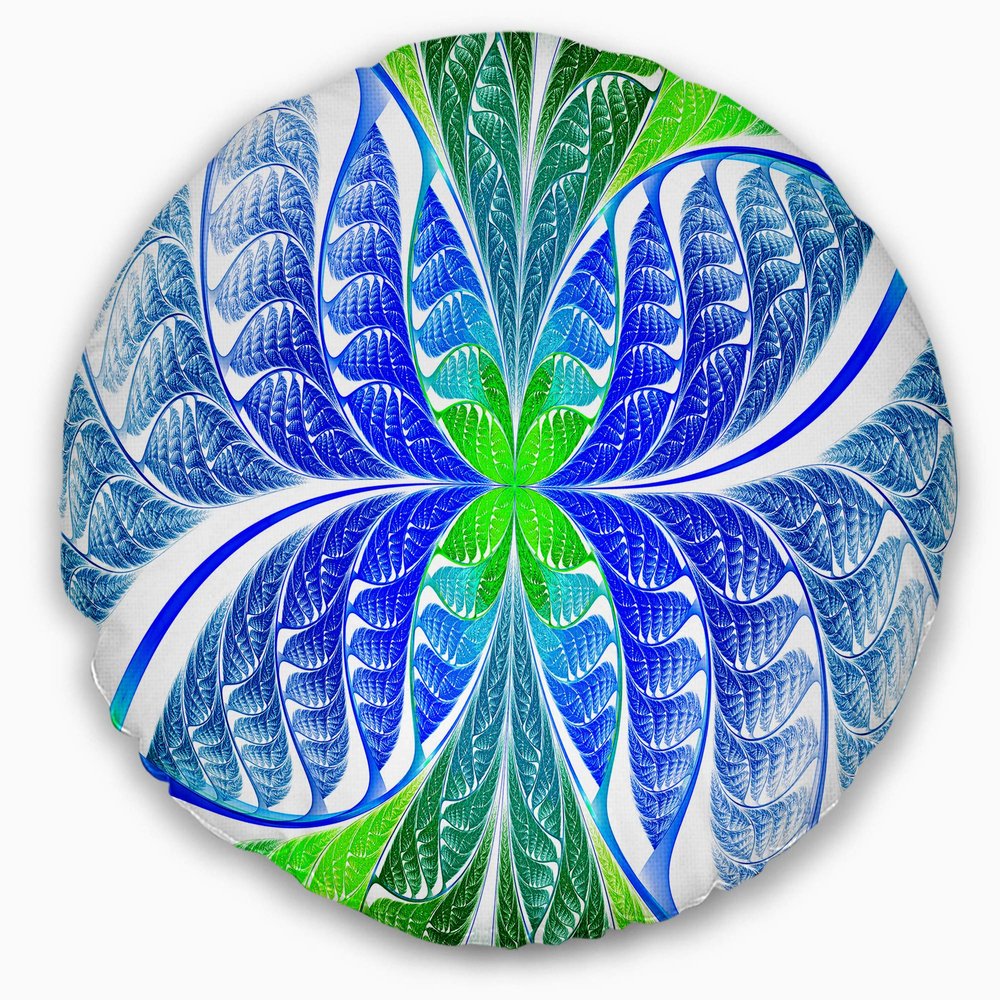Designart Green Blue Fractal Glass Texture' Abstract Throw Living Room, Sofa, High Quality Pillow Insert + Cushion Cover Printed On Both Side 20" Round