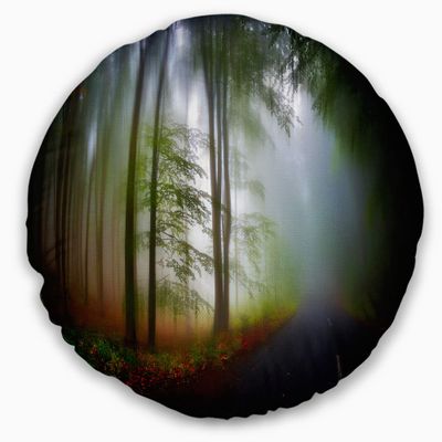Designart Fall Forest' Landscape Printed Throw Cushion Pillow Cover for Living Room, Sofa 20" Round