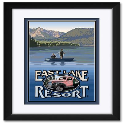 East Lake Resort Fishing Professionally Framed & Matted Art Print from Travel Artwork by Artist Paul Leighton Framed Art Size: 18" x 24"