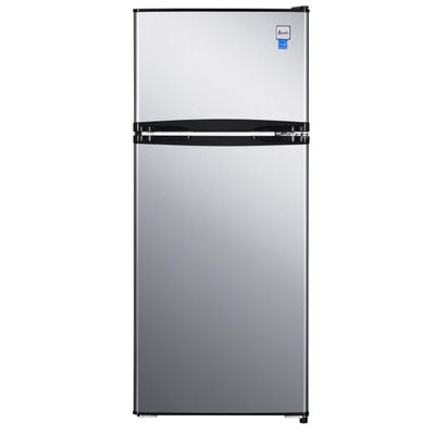 Avanti Apartment Refrigerator Freestanding Reversible Dual Doors Compact Design Full Fridge with Top Freezer, Adjustable Shelves, Full Range Temperature Control, with Crisper, 4.5-Cu.Ft, Metallic