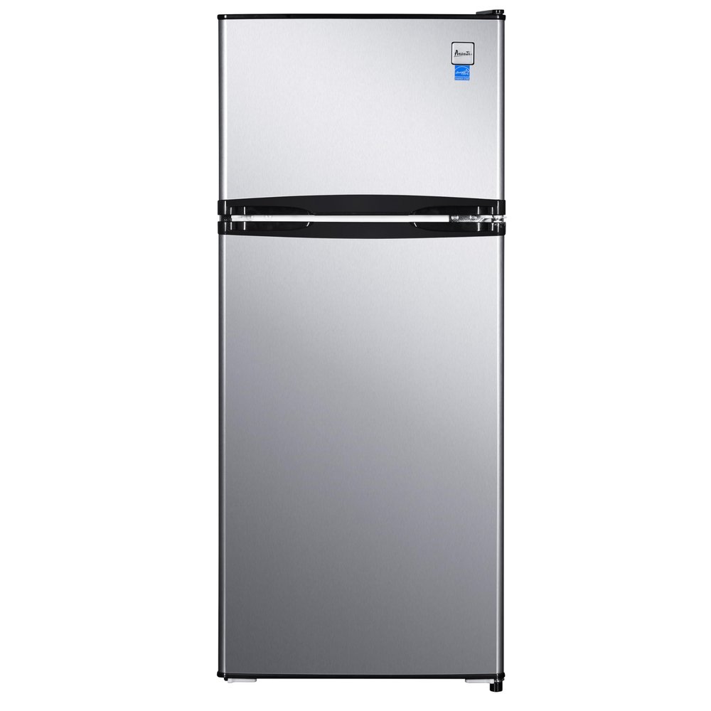 Avanti Apartment Refrigerator Freestanding Reversible Dual Doors Compact Design Full Fridge with Top Freezer, Adjustable Shelves, Full Range Temperature Control, with Crisper, 4.5-Cu.Ft, Metallic