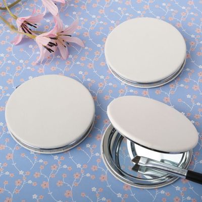 FASHIONCRAFT 5131 White Perfectly Plain Compact Mirror, Leatherette Hinged Mirror, Gift Favor, Pack of 1