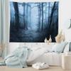 Lunarable Forest Tapestry King Size, Mysterious Forest Foggy Spooky Atmosphere Wet Humid Fantasy Nature Scene, Wall Hanging Bedspread Bed Cover Wall Decor, King Size, Blue Hunter Green view 1