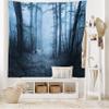 Lunarable Forest Tapestry King Size, Mysterious Forest Foggy Spooky Atmosphere Wet Humid Fantasy Nature Scene, Wall Hanging Bedspread Bed Cover Wall Decor, King Size, Blue Hunter Green view 2