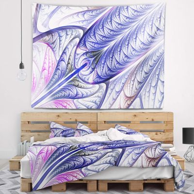 Designart ' Blue on White Fractal Stained Glass' Abstract Tapestry Blanket Dcor Wall Art for Home and Office, Created On Lightweight Polyester Fabric x Large: 92 in. x 78 in