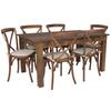 Flash Furniture 60" x 38" Antique Rustic Farm Table Set with 6 Cross Back Chairs and Cushions view 1