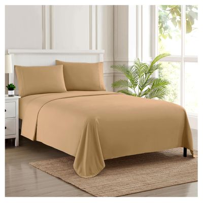 Twin XL Sheets - Breathable Luxury Sheets with Full Elastic & Secure Corner Straps Built In - 1800 Supreme Collection Extra Soft Deep Pocket Bedding Set, Sheet Set, Twin XL, Taupe