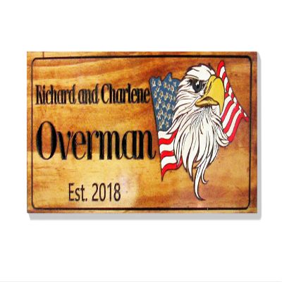 Family Established Wooden Sign, American Flag and Eagle, Veteran Gift, Patriotic Decor, Handmade,
