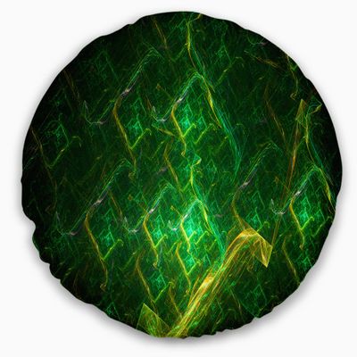 Designart Green Fractal Electric Lightning' Abstract Throw Living Room, Sofa, High Quality Pillow Insert + Cushion Cover Printed On Both Side 20" Round