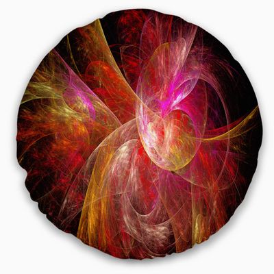 Designart Pink on Black Fractal Illustration' Abstract Throw Living Room, Sofa, High Quality Pillow Insert + Cushion Cover Printed on Both Side 20 Inches Round
