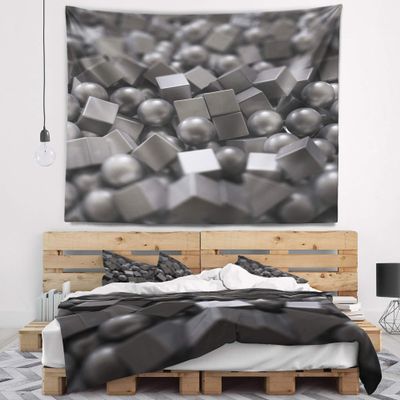 Designart ' Balls and Cubes 3D Design' Abstract Tapestry Blanket Dcor Wall Art for Home and Office, Created on Lightweight Polyester Fabric XL: 92" x 78"