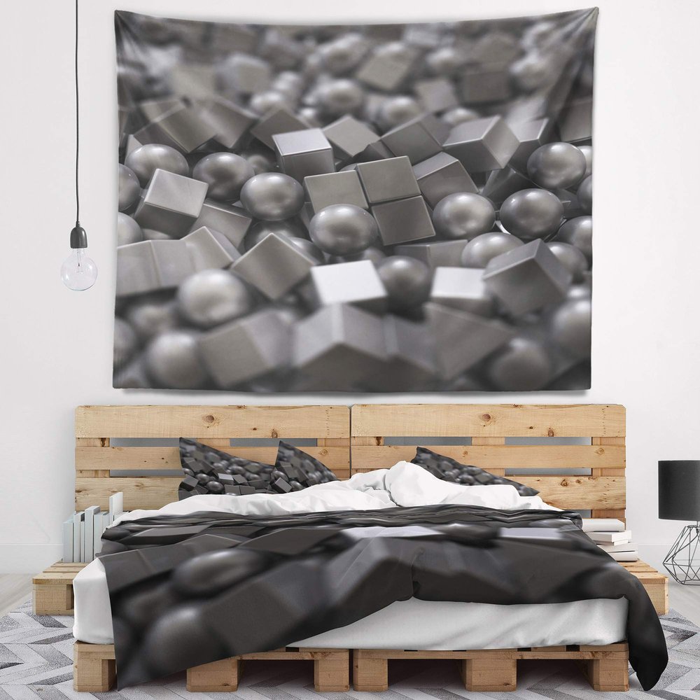 Designart ' Balls and Cubes 3D Design' Abstract Tapestry Blanket Dcor Wall Art for Home and Office, Created on Lightweight Polyester Fabric XL: 92" x 78"