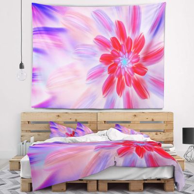 Designart ' Dance of Fractal Pink Petals' Abstract Tapestry Blanket Dcor Wall Art for Home and Office, Created On Lightweight Polyester Fabric x Large: 92 in. x 78 in