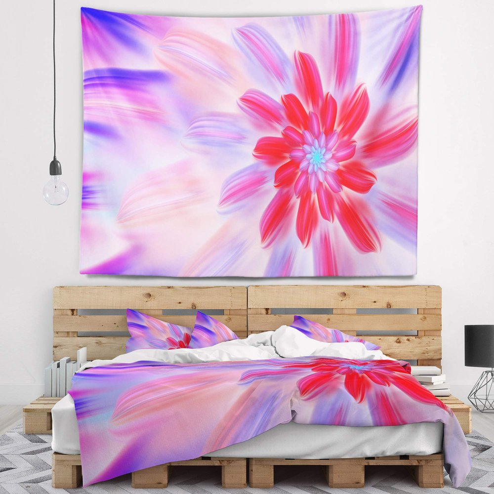 Designart ' Dance of Fractal Pink Petals' Abstract Tapestry Blanket Dcor Wall Art for Home and Office, Created On Lightweight Polyester Fabric x Large: 92 in. x 78 in
