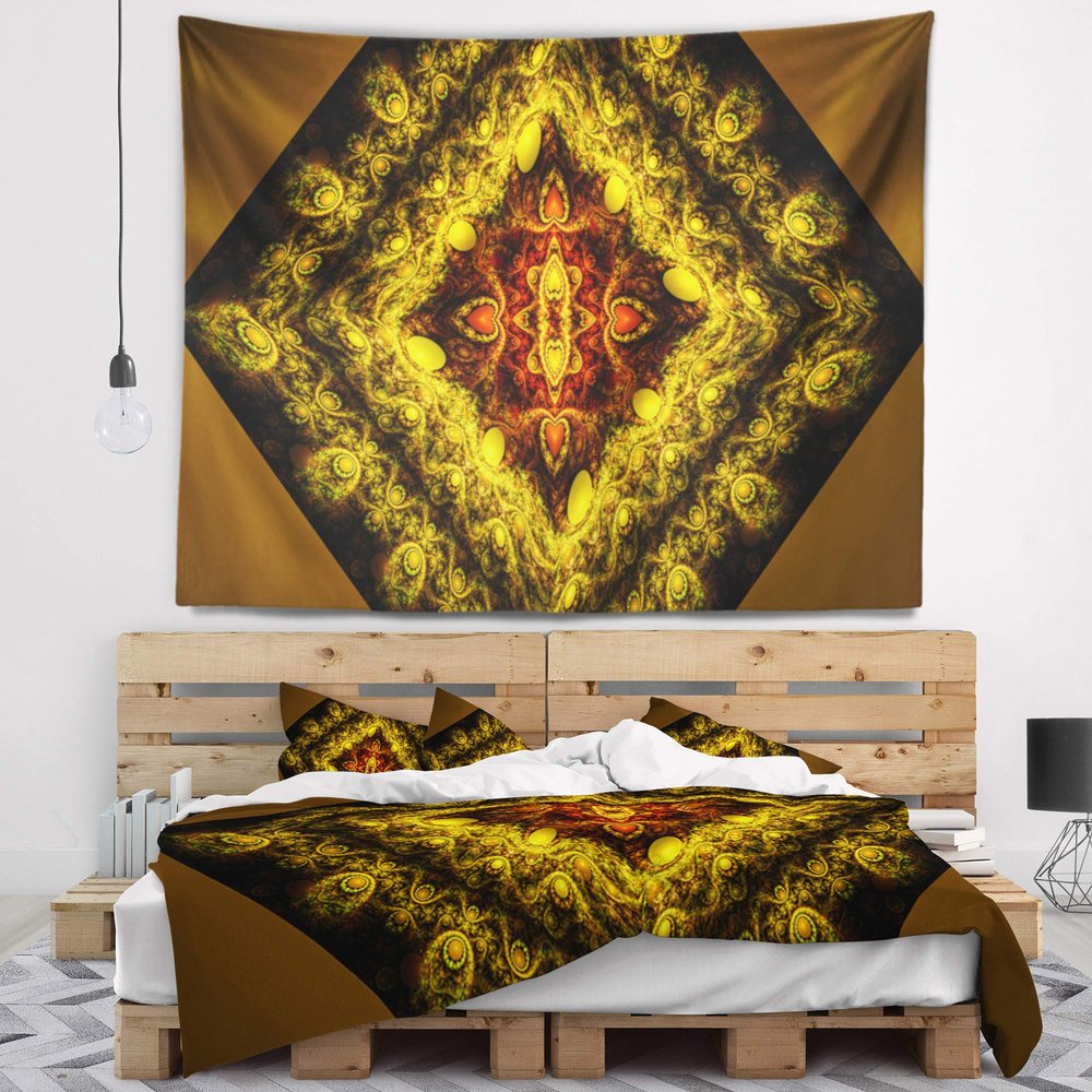 Designart ' Cabalistic Yellow Fractal Design' Abstract Tapestry Blanket Dcor Wall Art for Home and Office X-Large: 92 in. x 78 in
