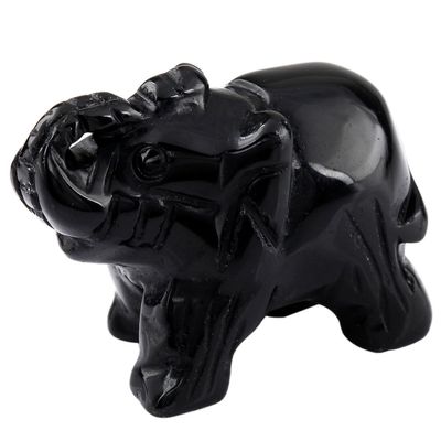 mookaitedecor Black Obsidian Crystal Elephant Sculpture Statue Crafts Healing Reiki Pocket Gemstone Figurines 1.5 Inch