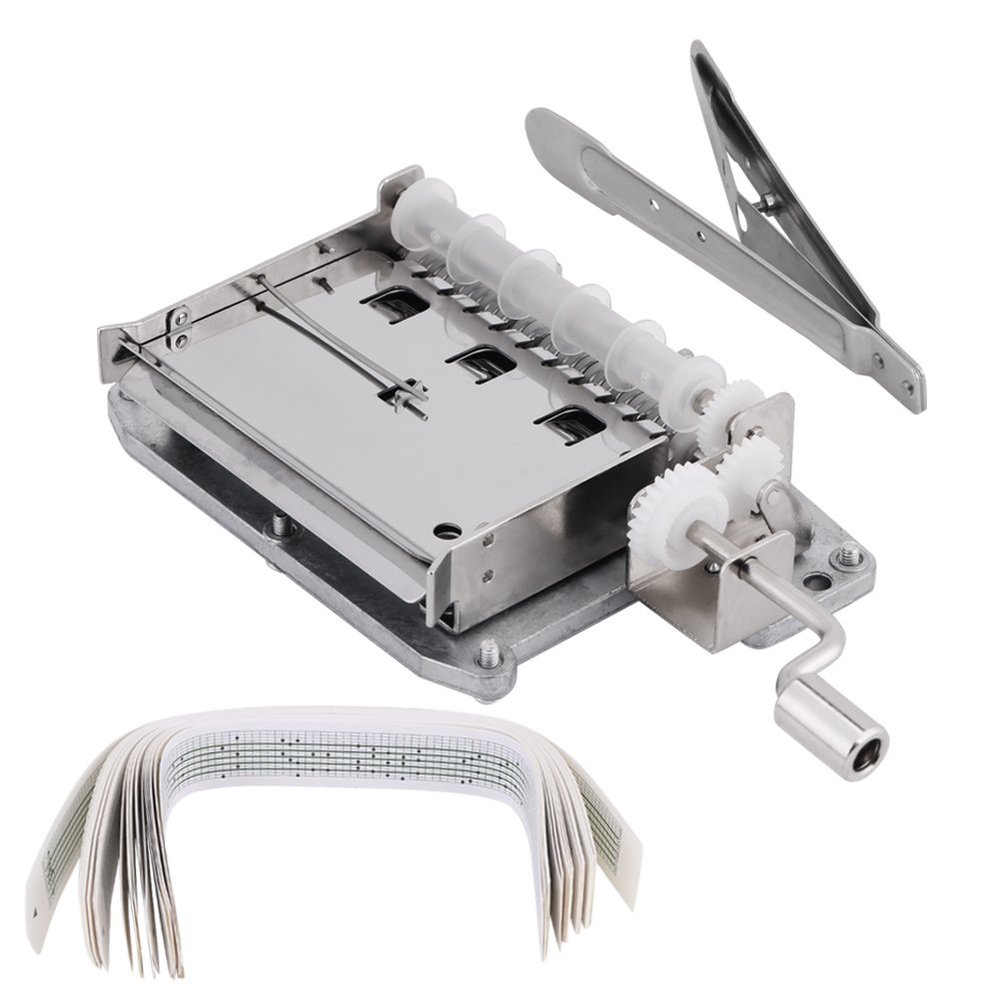 30 Note Tape Hand Crank Mechanical Musical Box Movement + Hole Puncher+ 20 Blank Strip Tapes DIY Your Songs with Tool Kit