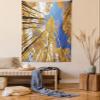 Lunarable Forest Tapestry Twin Size, Tall Aspen Trees to Clouds in Fall Regional Sun Burst Wilderness Nature Depiction, Wall Hanging Bedspread Bed Cover Wall Decor, 68" X 88", Orange Blue view 1