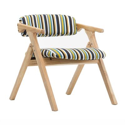 Wood Folding Chair Padded Dining Chair with Fabric Cover Backrest and Armrest Armchair as Desk Chair Stool Lounge Seat Vintage Retro Design (Color : Stripe Linen)