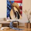 Lunarable Western Tapestry, Country Music Acoustic Guitar American Flag Popular Fourth of July Photo, Fabric Wall Hanging Decor for Bedroom Living Room Dorm, 30" X 45", Beige Cadet Blue view 1