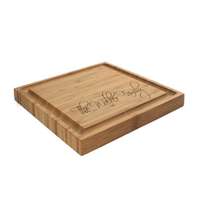 BambooMN Custom Laser Engraved Bamboo Cutting Board - Simple Script Family Name - 1 Piece - 11" x 11" x 0.75" (Grooved)