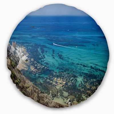 Designart White Tip Agrigento in Sicily Italy' Landscape Throw Living Room, Sofa, High Quality Pillow Insert + Cushion Cover Printed On Both Side 20" Round