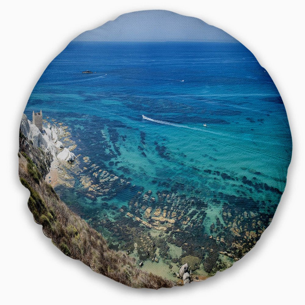 Designart White Tip Agrigento in Sicily Italy' Landscape Throw Living Room, Sofa, High Quality Pillow Insert + Cushion Cover Printed On Both Side 20" Round