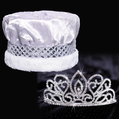 Anderson's Silver Crushed Satin King Crown and Adela Queen Tiara Royalty Set, King and Queen Set For Prom, Homecoming, School Dance, Costume, Party, Pageant, Event