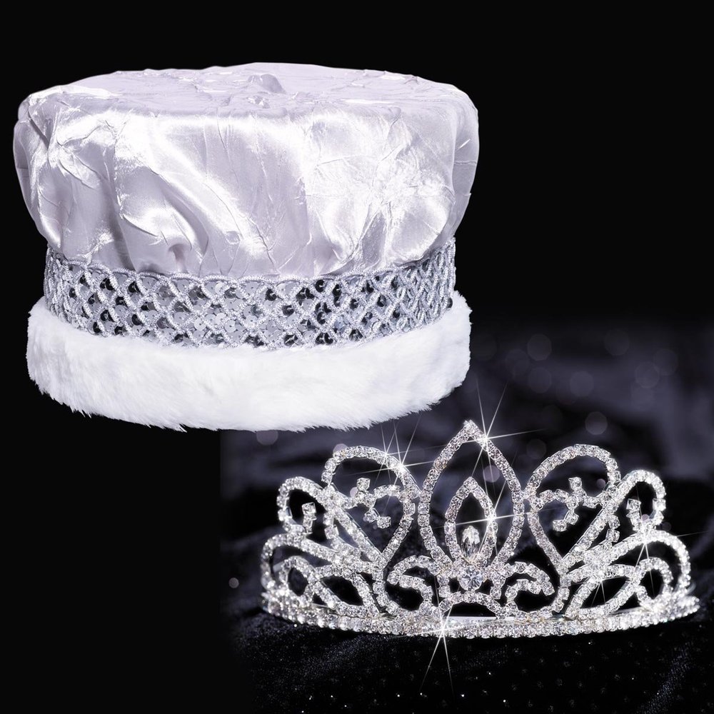 Anderson's Silver Crushed Satin King Crown and Adela Queen Tiara Royalty Set, King and Queen Set For Prom, Homecoming, School Dance, Costume, Party, Pageant, Event
