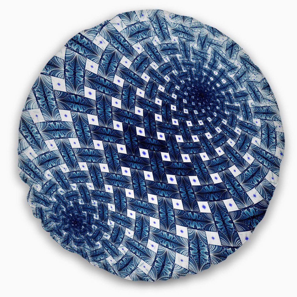 3D Shaped Blue Large Fractal Flower' Floral Round Throw Pillow & Round Cushion Pillow Cover for Living Room, Sofa
